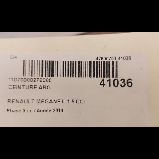 Ceinture arrière gauche occasion RENAULT MEGANE III Phase 3 10-2013->... 1.5 DCI 110ch 888417478R 4