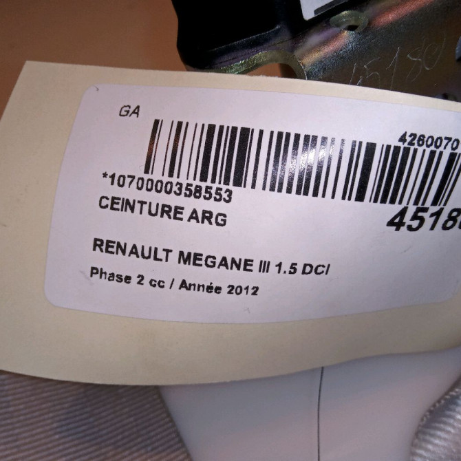 Ceinture arrière gauche occasion RENAULT MEGANE III Phase 2 01-2012->06-2014 1.5 DCI 110ch 888417478R 3