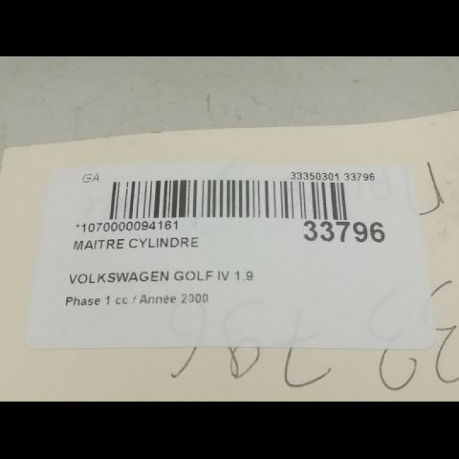 Maitre cylindre occasion VOLKSWAGEN GOLF IV GOLF IV Phase 1 1998-01-01->2005-06-30 1.9 TDI 90ch 1J1614019 3