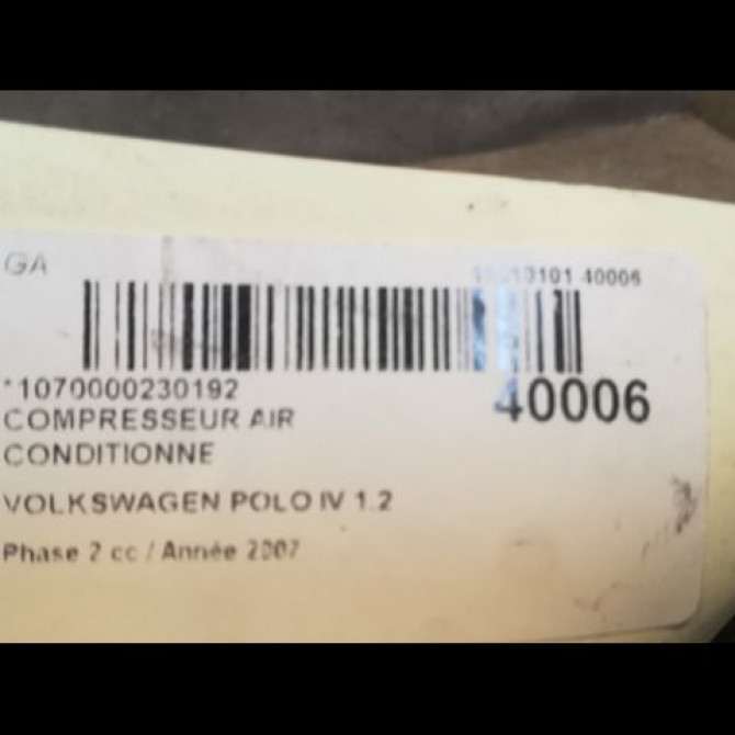 Compresseur air conditionne occasion VOLKSWAGEN POLO IV Phase 2 05-2005->09-2009 1.2 60ch 6R0820803F 3