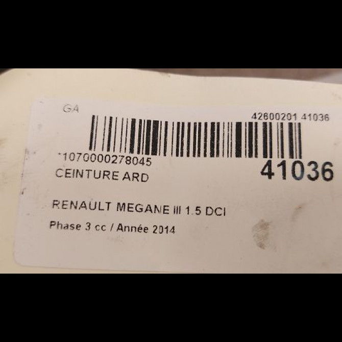 Ceinture arrière droite occasion RENAULT MEGANE III Phase 3 10-2013->... 1.5 DCI 110ch 888405316R 4