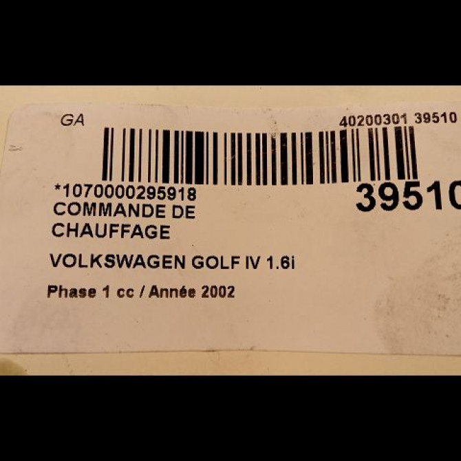 Commande de chauffage occasion VOLKSWAGEN GOLF IV GOLF IV Phase 1 1998-01-01->2005-06-30 1.6i 8v 100ch 3B1907044C 3