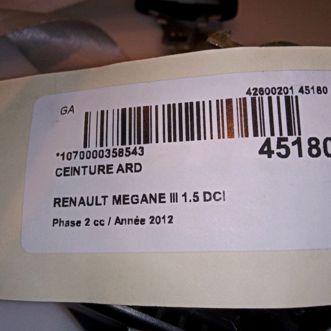 Ceinture arrière droite occasion RENAULT MEGANE III Phase 2 01-2012->06-2014 1.5 DCI 110ch 888405316R 3