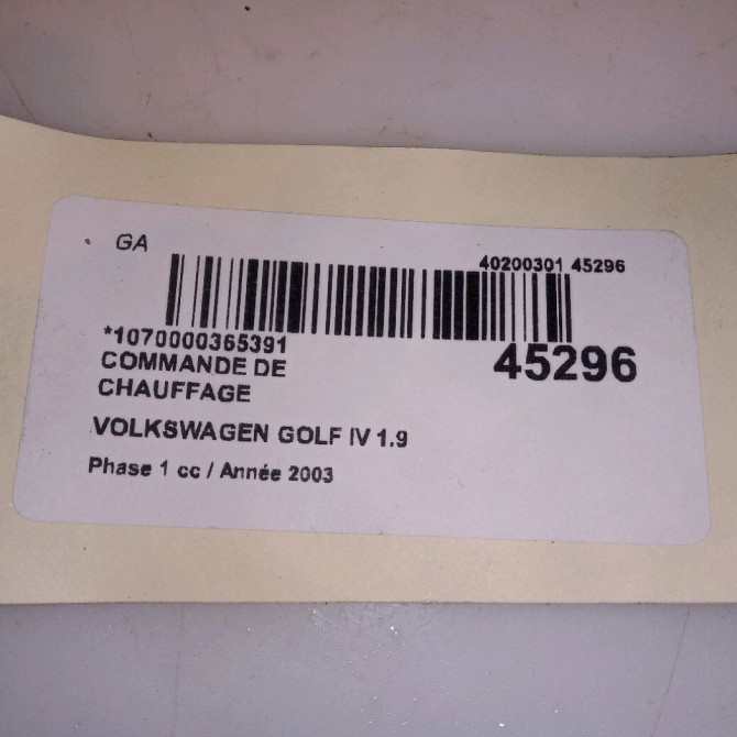 Commande de chauffage occasion VOLKSWAGEN GOLF IV GOLF IV Phase 1 1998-01-01->2005-06-30 1.9 TDI 130ch 3B1907044C 4