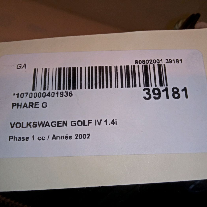 Phare gauche occasion VOLKSWAGEN GOLF IV GOLF IV Phase 1 1998-01-01->2005-06-30 1.4i 75ch 1J1941017K 4