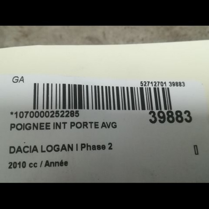 Poignee int porte avg occasion DACIA LOGAN I Phase 2 07-2008->12-2012 1.5 DCI 70ch 7700353282 3