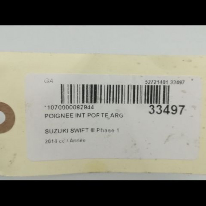 Poignee int porte arg occasion SUZUKI SWIFT IV Phase 1 09-2010->... 1.2 VVT 94ch 8313061M10C48 3