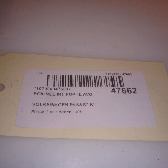 Poignee int porte avg occasion VOLKSWAGEN PASSAT IV Phase 1 10-1996->10-2000 1.9 TDI 90ch 3B1837113H2AQ 4