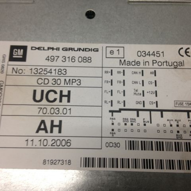 Autoradio occasion OPEL CORSA IV Phase 1 09-2006->12-2010 1.3 CDTI 75ch 13254188 4