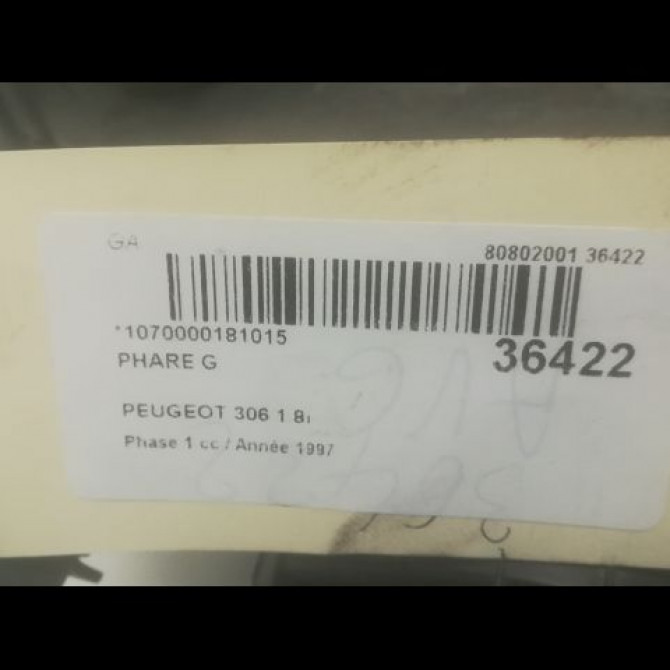 Phare gauche occasion PEUGEOT 306 Phase 1 09-1994->03-1997 1.8i 6204K7 3