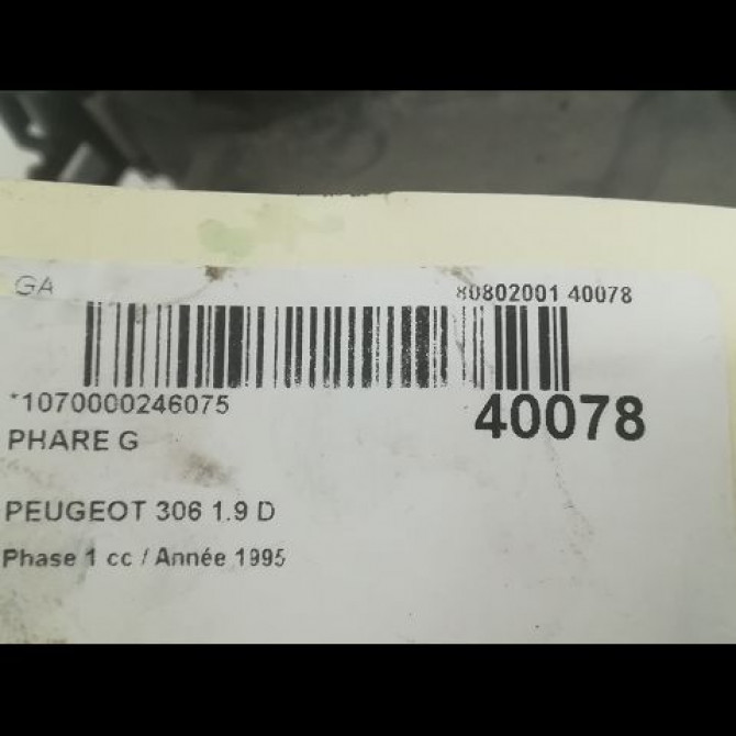 Phare gauche occasion PEUGEOT 306 Phase 1 09-1994->03-1997 1.9 D 6204K7 3