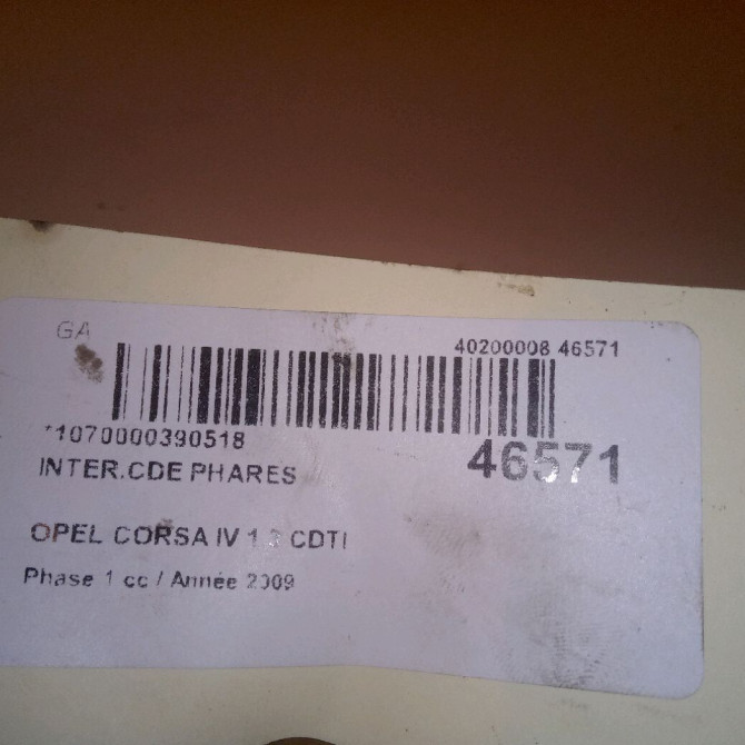 Interrupteur commande de phares occasion OPEL CORSA IV Phase 1 09-2006->12-2010 1.3 CDTI 75ch 13249508 4