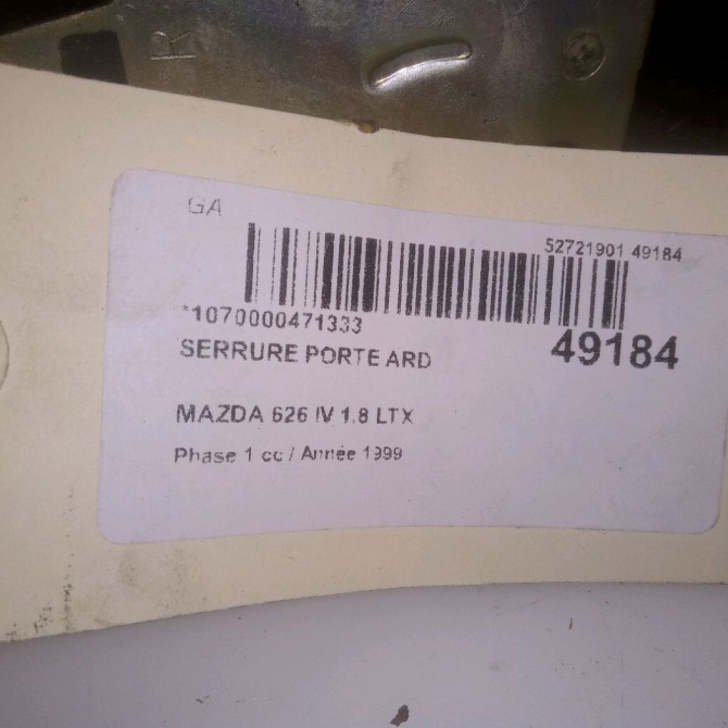 Serrure porte ard occasion MAZDA 626 IV Phase 1 07-1997->12-1999 1.8 LTX 4