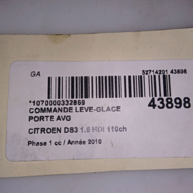 Commande lève-glace porte avant gauche occasion CITROEN DS3 Phase 1 11-2009->03-2014 1.6 HDi 110ch 98127152XT 4