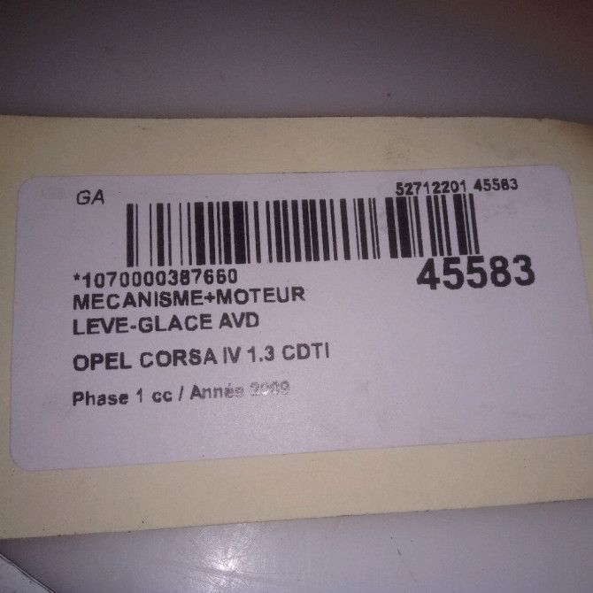 Mecanisme + moteur lève-glace avant droit occasion OPEL CORSA IV Phase 1 09-2006->12-2010 1.3 CDTI 75ch 39161990 4