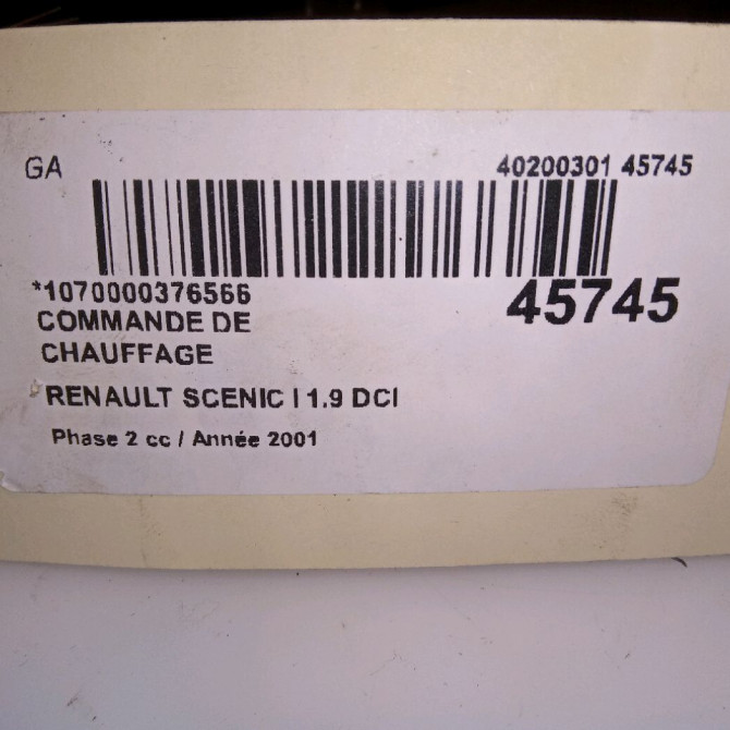 Commande de chauffage occasion RENAULT SCENIC I Phase 2 08-1999->06-2003 1.9 DCI 100ch 7700435401 4