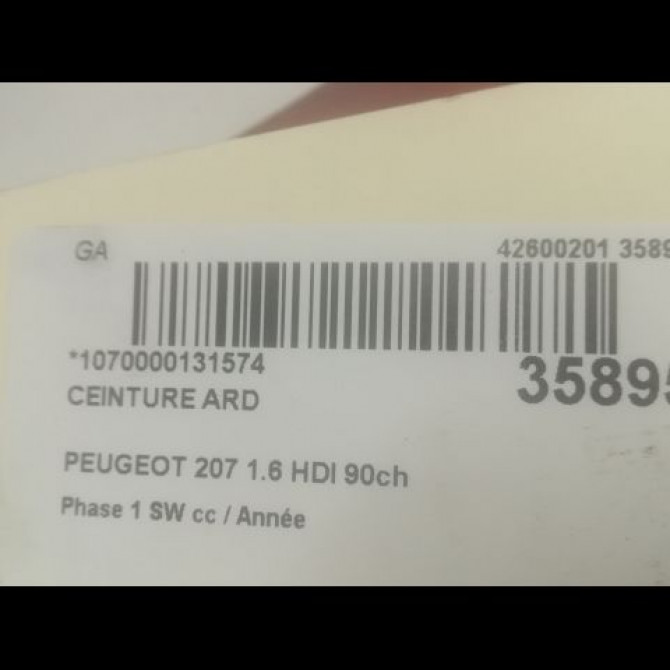 Ceinture arrière droite occasion PEUGEOT 207 Phase 1 SW 07-2007->03-2013 1.6 HDI 90ch 8975KC 4