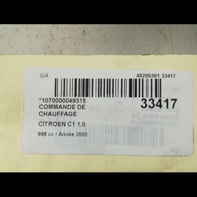 Commande de chauffage occasion CITROEN C1 I Phase 1 06-2005->11-2008 1.0i 4