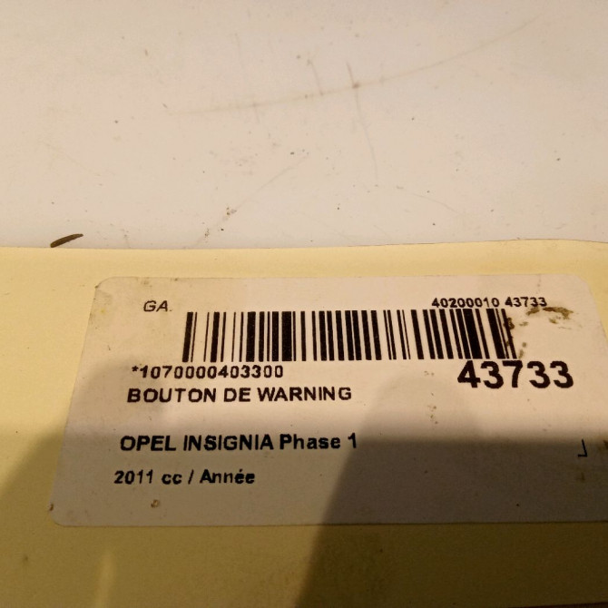 Bouton de warning occasion OPEL INSIGNIA Phase 1 01-2009->03-2013 4