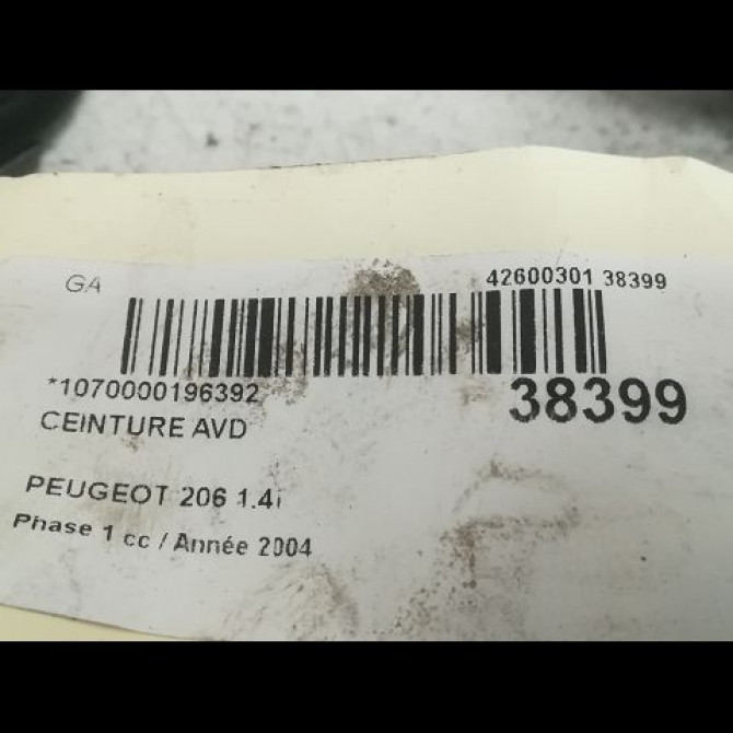 Ceinture avant droite occasion PEUGEOT 206 Phase 1 09-1998->03-2009 1.4i 8974GQ 5
