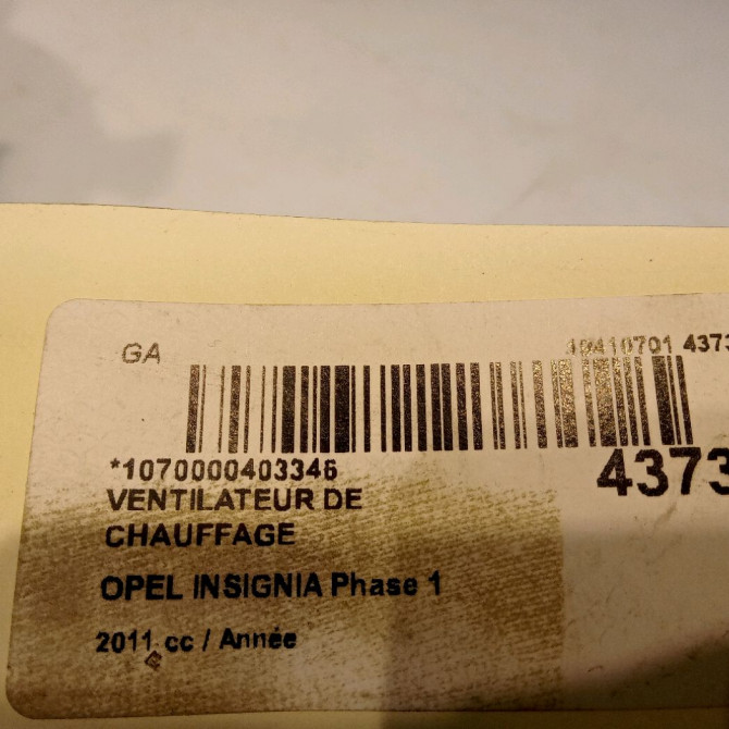 Ventilateur de chauffage occasion OPEL INSIGNIA Phase 1 01-2009->03-2013 13263279 4