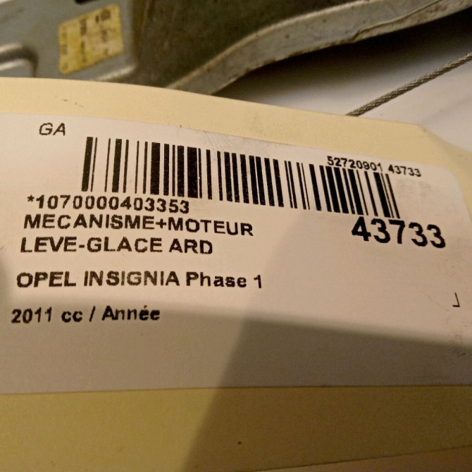 Mecanisme+moteur leve-glace ard occasion OPEL INSIGNIA Phase 1 01-2009->03-2013 4