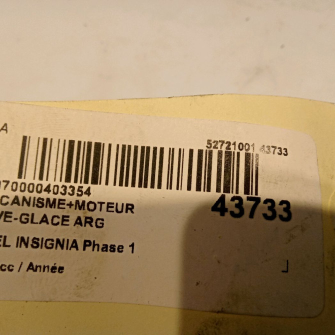 Mecanisme+moteur leve-glace arg occasion OPEL INSIGNIA Phase 1 01-2009->03-2013 4