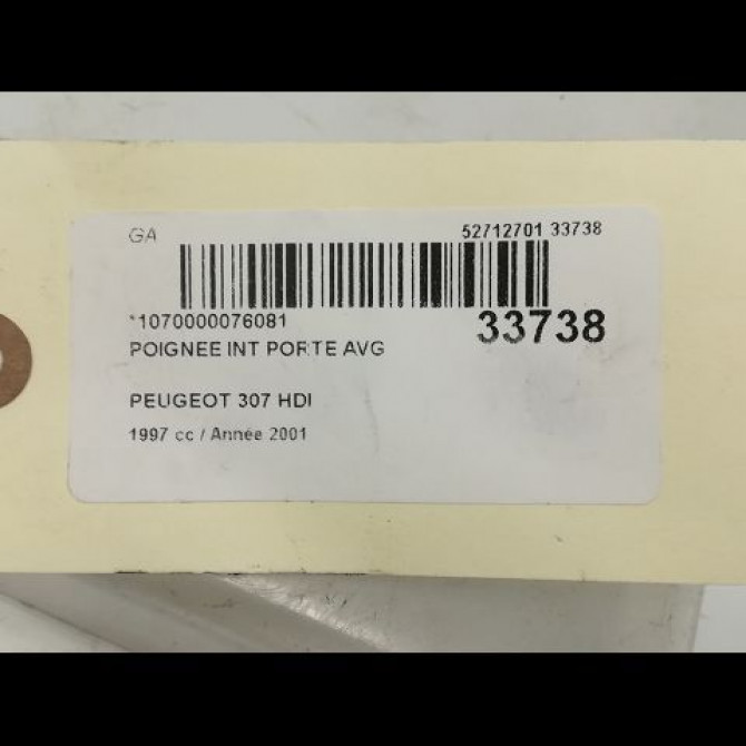 Poignee int porte avg occasion PEUGEOT 307 Phase 1 04-2001->06-2005 2.0 HDI 110ch 9143E9 3