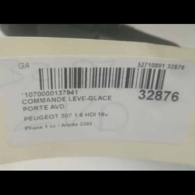 Commande lève-glace porte avant droite occasion PEUGEOT 307 Phase 1 04-2001->06-2005 1.6 HDI 16v 110ch 6554F0 3