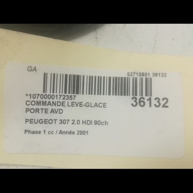 Commande lève-glace porte avant droite occasion PEUGEOT 307 Phase 1 04-2001->06-2005 2.0 HDI 90ch 6554F0 3