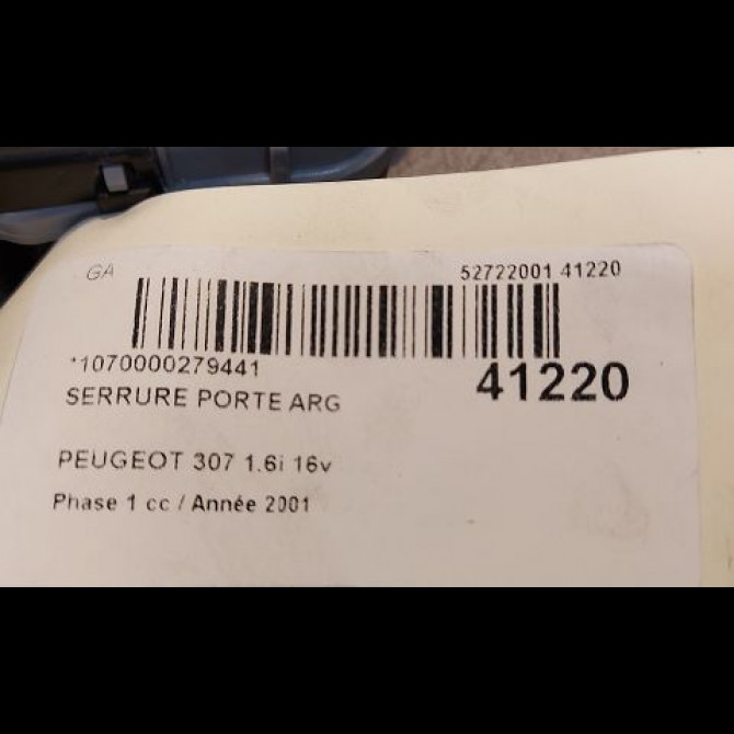Serrure porte arg occasion PEUGEOT 307 Phase 1 04-2001->06-2005 1.6i 16v 913786 3