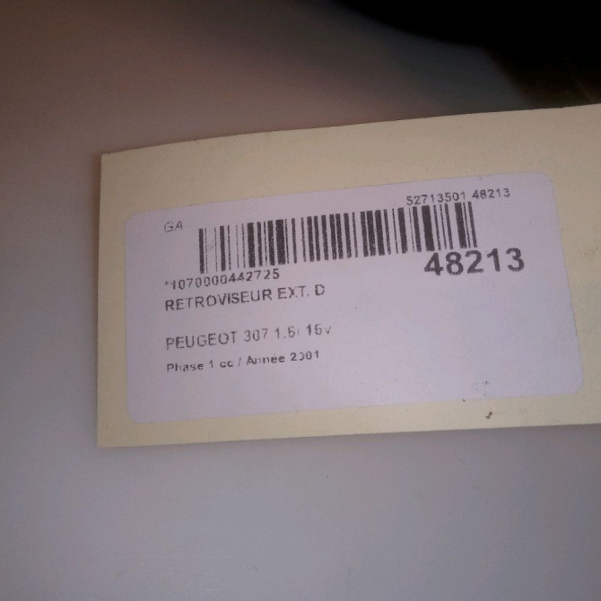 Retroviseur exterieur manuel droit occasion PEUGEOT 307 Phase 1 04-2001->06-2005 1.6i 16v 8149AV 5