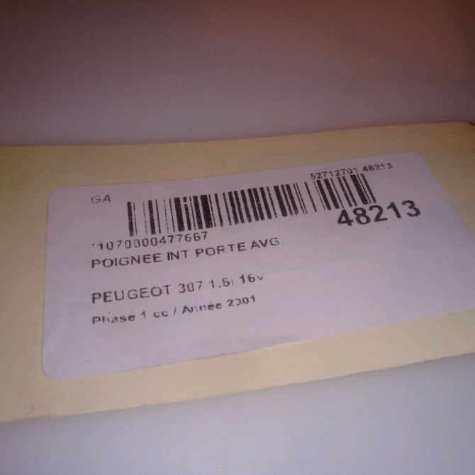 Poignee int porte avg occasion PEUGEOT 307 Phase 1 04-2001->06-2005 1.6i 16v 9143E9 4