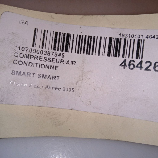 Compresseur air conditionne occasion SMART SMART CITY/FORTWO I SMART CITY/FORTWO I Phase 2 2002-03-01->2006-12-31 61ch A1602300111 5