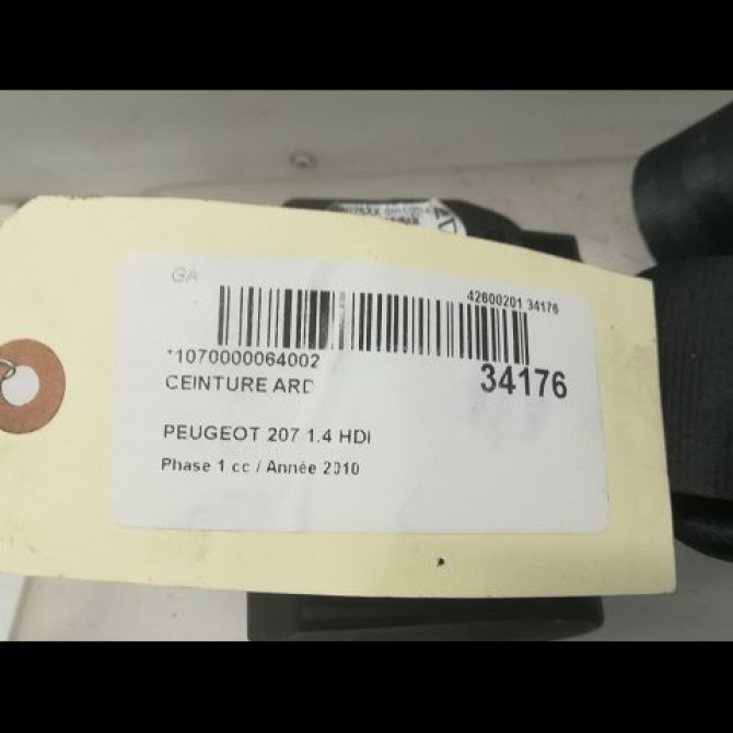 Ceinture arrière droite occasion PEUGEOT 207 Phase 1 04-2006->06-2013 1.4 HDI 4
