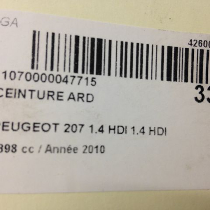 Ceinture arrière droite occasion PEUGEOT 207 Phase 1 04-2006->06-2013 1.4 HDI 96738848ZH 3