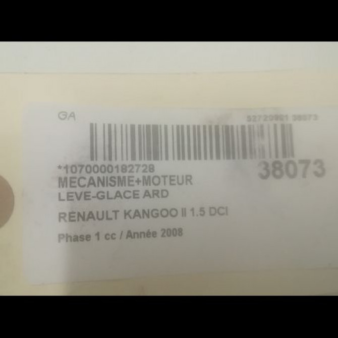 Mecanisme+moteur leve-glace ard occasion RENAULT KANGOO II Phase 1 01-2008->03-2013 1.5 DCI 85ch 827200474R 3