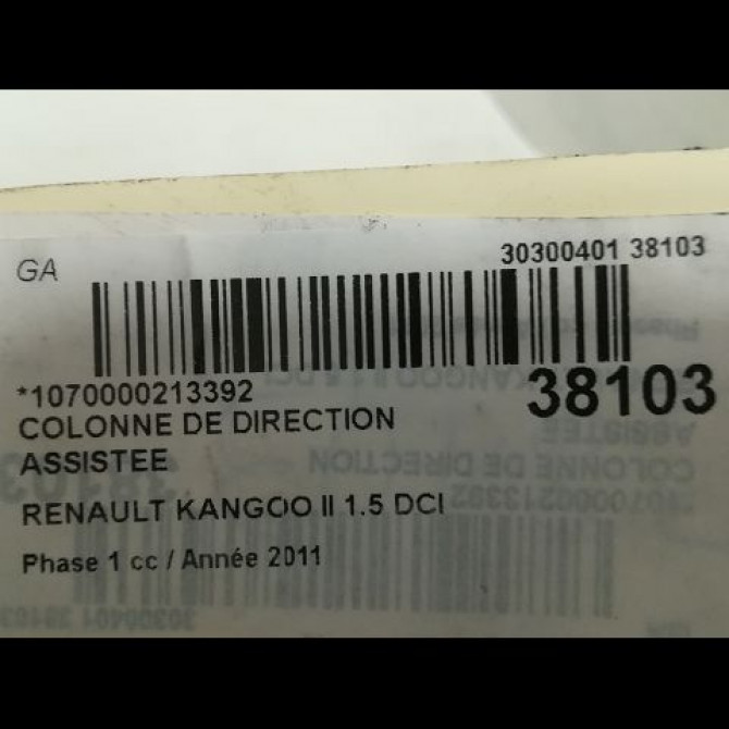 Colonne de direction assistee occasion RENAULT KANGOO II Phase 1 01-2008->03-2013 1.5 DCI 85ch 8201558590 3