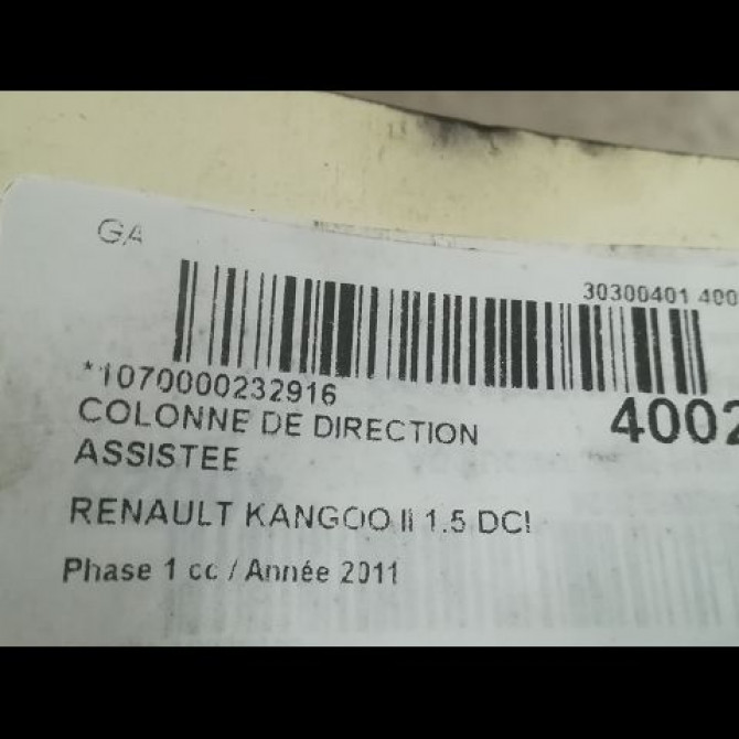 Colonne de direction assistee occasion RENAULT KANGOO II Phase 1 01-2008->03-2013 1.5 DCI 105ch 8201558590 3