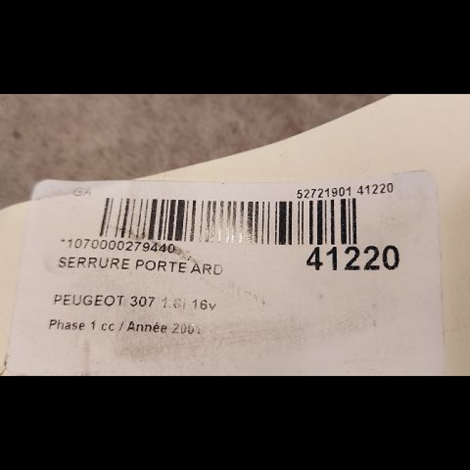 Serrure porte ard occasion PEUGEOT 307 Phase 1 04-2001->06-2005 1.6i 16v 9138A4 3