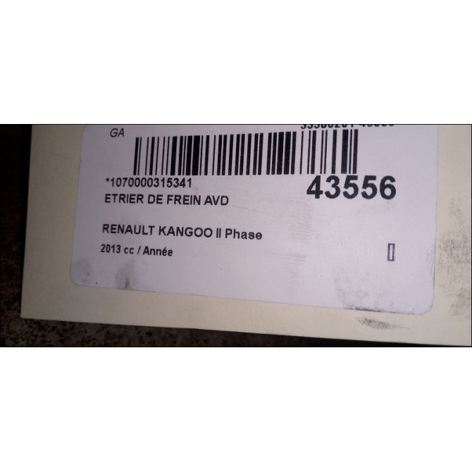 Etrier de frein avant droit occasion RENAULT KANGOO II Phase 1 01-2008->03-2013 410010823R 2