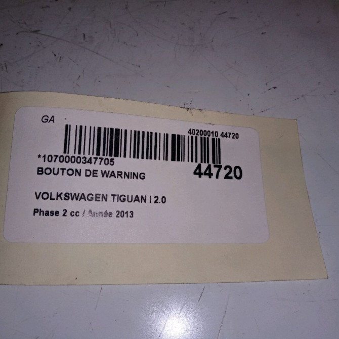 Bouton de warning occasion VOLKSWAGEN TIGUAN I TIGUAN I Phase 2 2011-04-01->2016-12-31 2.0 TDI 140ch 5N0953509A1QB 3