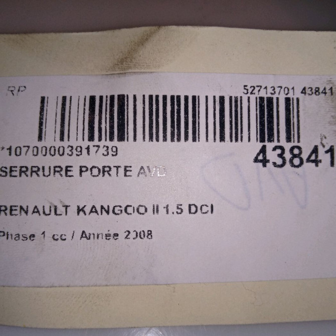 Serrure porte avd occasion RENAULT KANGOO II Phase 1 01-2008->03-2013 1.5 DCI 105ch 8200497604 4