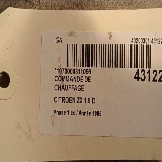 Commande de chauffage occasion CITROEN ZX Phase 1 05-1992->06-1994 1.9 D 3