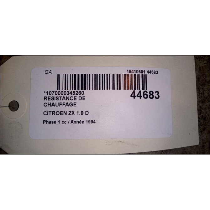 Resistance de chauffage occasion CITROEN ZX Phase 1 05-1992->06-1994 1.9 D 3