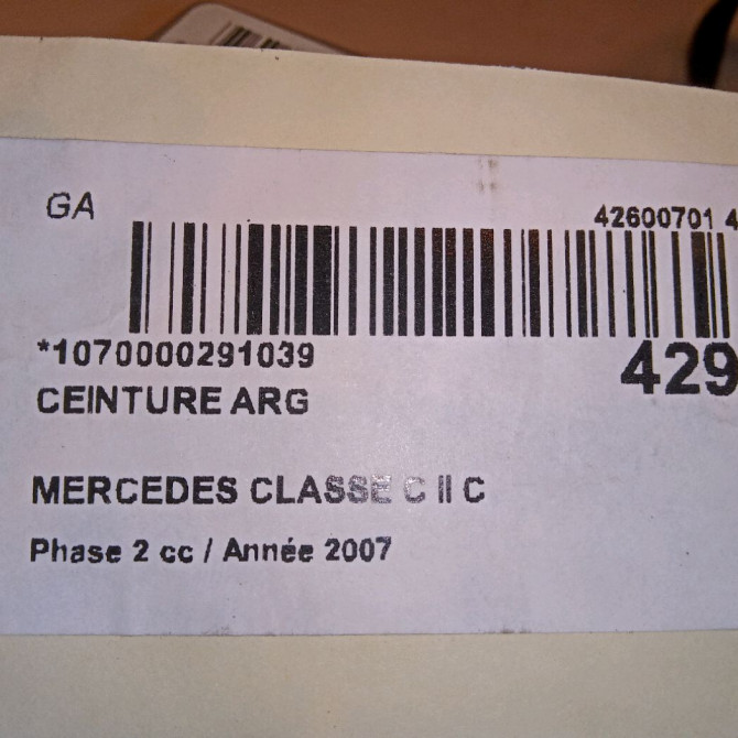 Ceinture arrière gauche occasion MERCEDES CLASSE C II Phase 2 03-2004->06-2007 C 200 CDi 20386089859C94 3