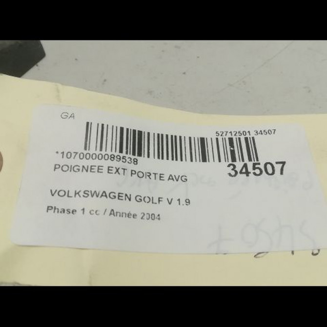 Poignee ext porte avg occasion VOLKSWAGEN GOLF V Phase 1 11-2003->10-2008 1.9 TDI 105ch 3B0837205GGRU 3