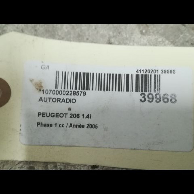 Autoradio occasion PEUGEOT 206 Phase 1 09-1998->03-2009 1.4i 6564E7 3