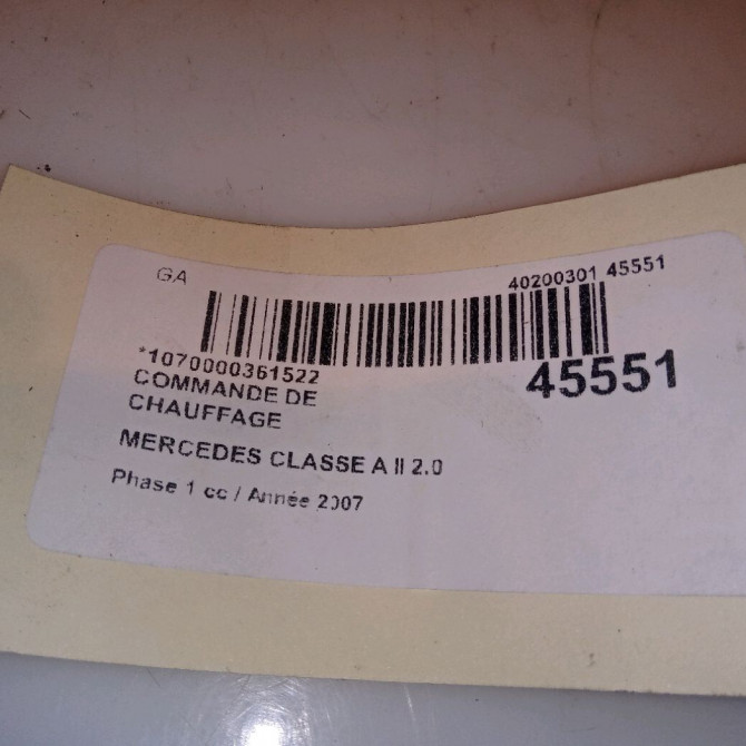 Commande de chauffage occasion MERCEDES CLASSE A II Phase 1 12-2004->04-2008 2.0 CDI 16v 110ch 1699000900 4