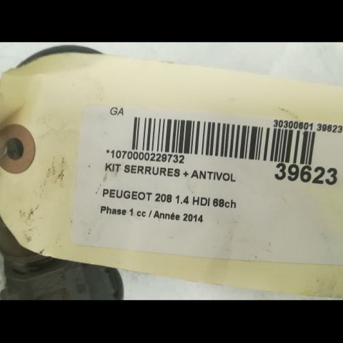 Kit serrures + antivol occasion PEUGEOT 208 208 Phase 1 2012-03-01->2015-09-30 1.4 HDI 68ch 1608094980 2